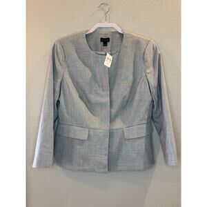 Ann Taylor NWT Factory Crosshatch Collarless Peplum Grey Blazer Jacket Sz 8